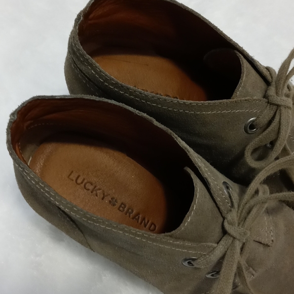 Lucky Brand Leather Tan Lace Up Wedge Boots - Picture 7 of 8